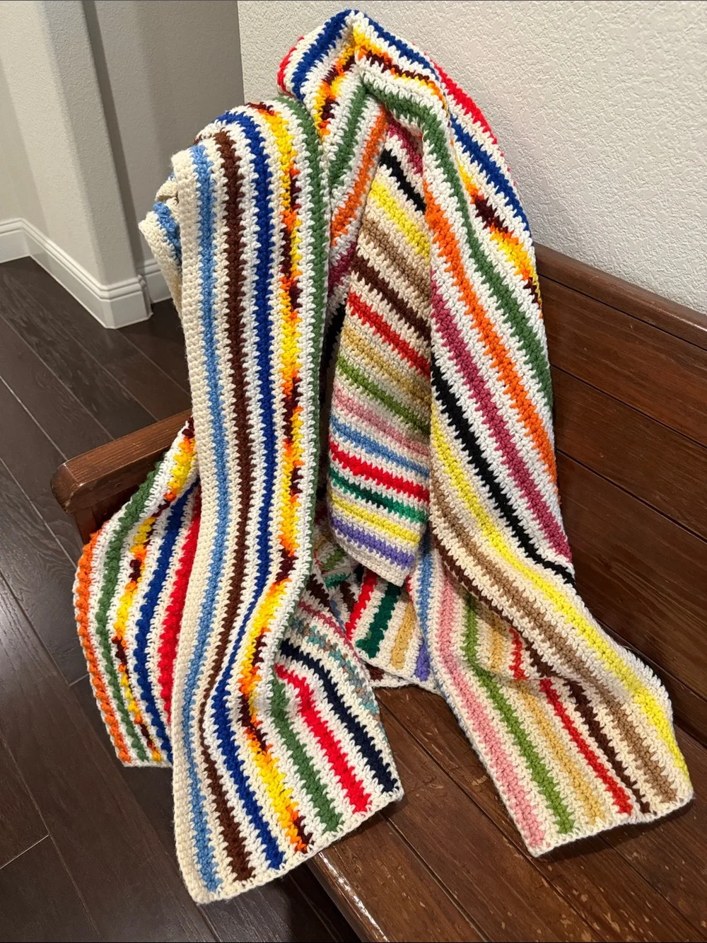 Striped Multicolor Crochet Throw Blanket - Cozy Accent